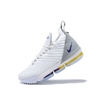 2019 Nike LeBron 16 White Grey-Blue-Yellow Shoes Shoes